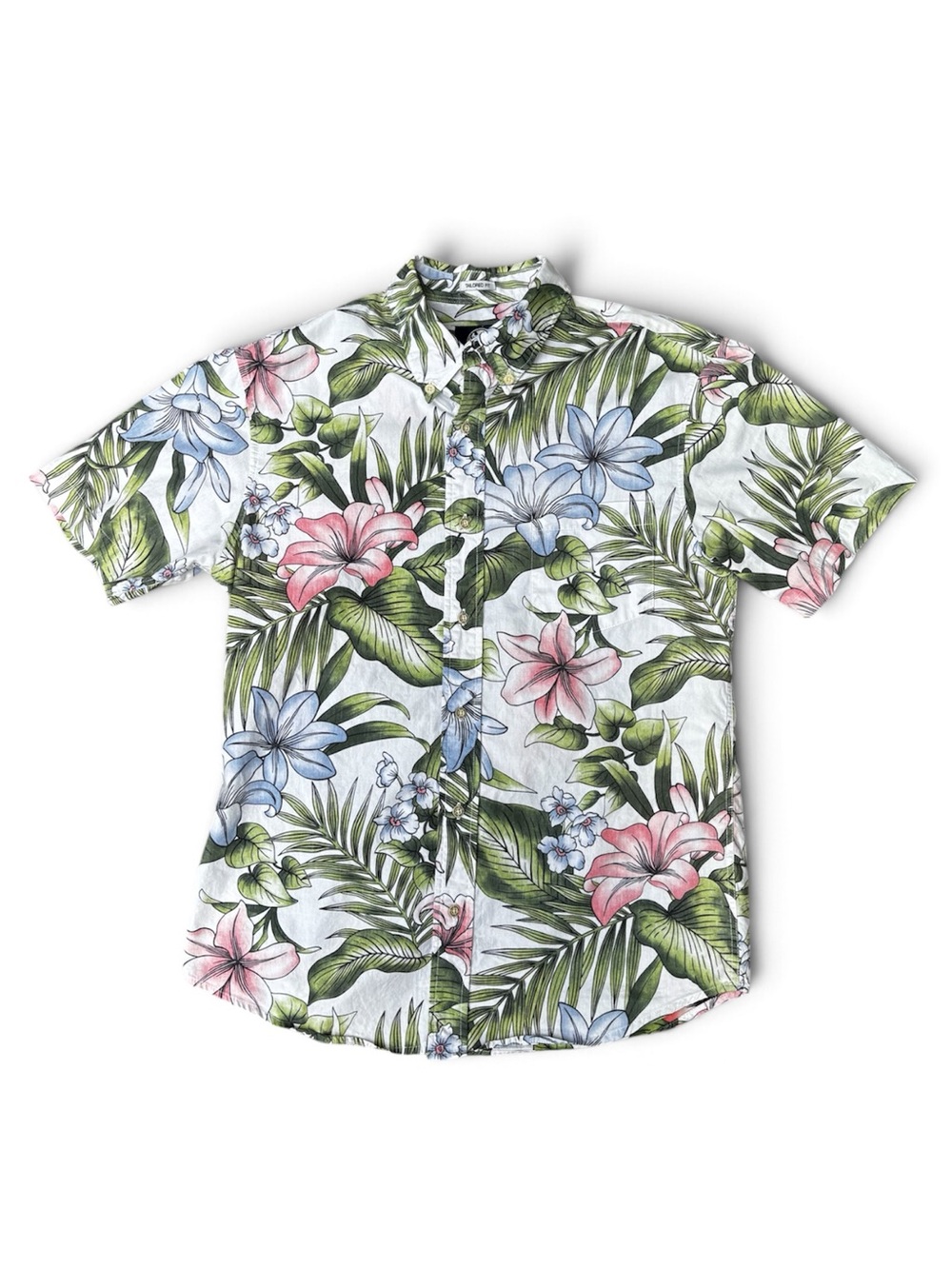 Reyn Spooner Hawaiian Shirt Mens Medium White Floral Tailored Fit Aloha Shirt